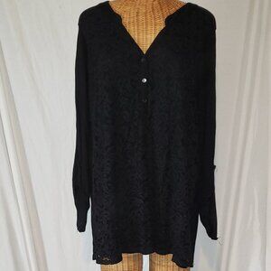 Ladies APT 9 Lace Long Sleeve Tunic in Black - 3X